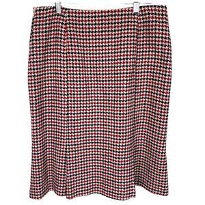 Talbots Women's 12 Wool Skirt Red Black Houndstooth A Line Hem Pleated